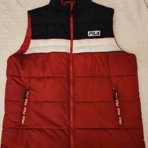 Fila Men's Black and Red Quilted Vest